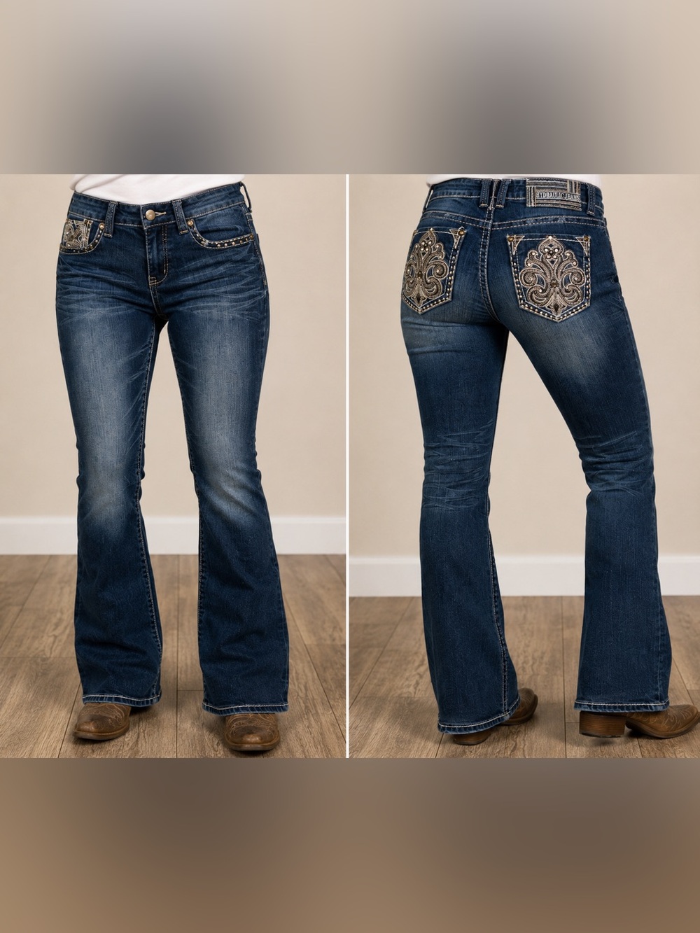 Hydraulic Women's Dark Blue Bootcut Jeans with Embroidered Back Pockets-size 6